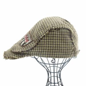 YOSHINORI KOTAKE DESIGN ハンチング 帽子 スパンコール 千鳥格子柄 カットオフ アップリケ ベージュ系 0707