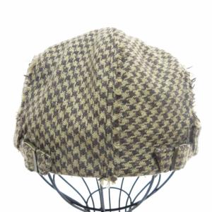 YOSHINORI KOTAKE DESIGN ハンチング 帽子 スパンコール 千鳥格子柄 カットオフ アップリケ ベージュ系 0707