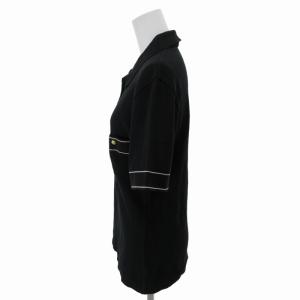 Salvatore Ferragamo ニットポロシャツ カットソー 金ボタン 袖切替 半袖 XS 黒 ブラック GY31
