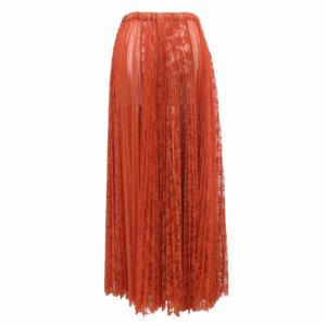 Ron Herman プリーツスカート フレア イージー ゴムウエスト チュール 花柄 ロング S オレンジ