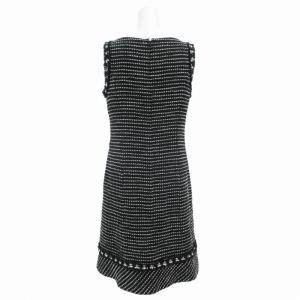 Harrods ワンピース ノースリーブ ひざ丈 ツイード 黒 ブラック 白 ホワイト GY31