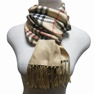 BURBERRY LONDON シルクストール マフラー スカーフ ノバチェック シャドーホース フリンジ ベージュ IBO52 0828
