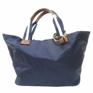 Orobianco イタリア製 ナイロン×レザー トートバッグ ハンドバッグ ロゴプレート 紺 ネイビー IBO54 0805