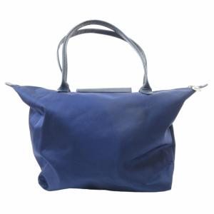 Longchamp ル・プリアージュ ナイロン×レザー トートバッグ フラップ開閉 シルバー金具 紺 ネイビー IBO54 0805