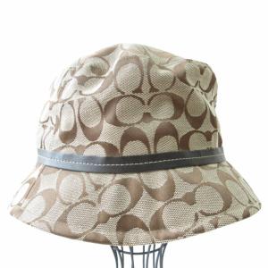 COACH タグ付 シグネチャー キャンバス×レザー バケットハット バケハ 帽子 モノグラム ステッチ 茶 ブラウン×ベージュ IBO54