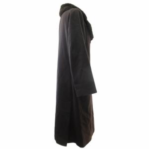 agnes b. 美品 フランス製 アンゴラ ウール チェスターコート ファー 切替 3B ロング 茶 ブラウン 42 約Lサイズ IBO54