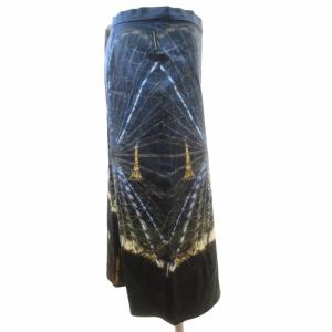 agnes b. プレステージ PRESTIGE タグ付 フランス製 セミタイトスカート 夜景プリント 総柄 ひざ丈 紺 ネイビ? 38 約Mサイズ