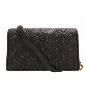 TORY BURCH シープスキン レザー 2WAYウォレットショルダーバッグ チェーン キルティング ロゴ ステッチ 黒 ブラック 0802 IBO54