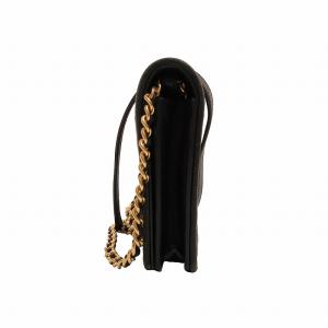 TORY BURCH シープスキン レザー 2WAYウォレットショルダーバッグ チェーン キルティング ロゴ ステッチ 黒 ブラック 0802 IBO54