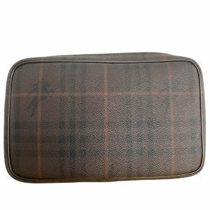 美品 ポーチ ノバチェック シャドーホース クラッチバッグ PVC×レザー シルバー金具 茶 ブラウン IBO54 0801