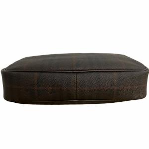 BURBERRY LONDON 美品 ポーチ ノバチェック シャドーホース クラッチバッグ PVC×レザー シルバー金具 茶 ブラウン IBO54 0801