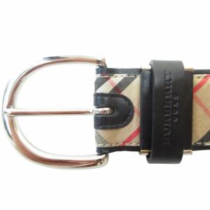 BURBERRY GOLF レザー×キャンバス ベルト ノバチェック ピンバックル シルバー金具 ベージュ IBO54 0805