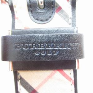 BURBERRY GOLF レザー×キャンバス ベルト ノバチェック ピンバックル シルバー金具 ベージュ IBO54 0805