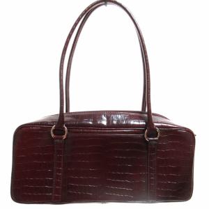 HAMANO 美品 レザーハンドバッグ トートバッグ クロコ型押し 濱野皮革工藝 ボルドー 赤系 0807