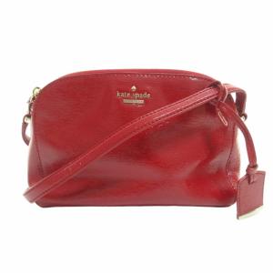 美品 エナメル ショルダーバッグ 斜めがけ クロスボディ ゴールド金具 ロゴプレート 赤 レッド PWRU3927 GY99