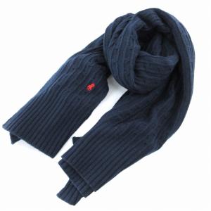 ポニー刺繍 マフラー ストール ケーブル ニット ロゴ 紺 ネイビー