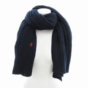 RALPH LAUREN ポニー刺繍 マフラー ストール  ケーブル ニット ロゴ 紺 ネイビー