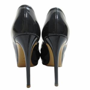 Salvatore Ferragamo パテントレザー ヴァラリボン ピンヒール パンプス シューズ 厚底 エナメル ゴールド×ネイビー 7C 約24.5cm IBO54