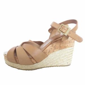 レザー 厚底サンダル ウェッジソール 編み込み ストラップ ベルト 茶 ブラウン×ベージュ 37 約23.5cm IBO54
