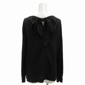 ADORE 美品 ニット セーター ブラウス プルオーバー 切替 リボン ウール 長袖 38 M 黒 ブラック 531-270023