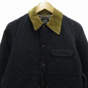 A.P.C. マルチポケット キルティングジャケット ブルゾン 襟コーデュロイ 裏地チェック XS 紺 ネイビー