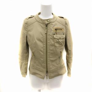シングルミリタリージャケット ブルゾン ロゴ刺繍 ダブルジップ 38 M ベージュ
