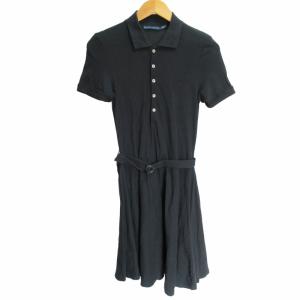 ポロワンピース ロゴ 刺繍 ポニー ロング丈 半袖 ベルト付き 1274750PDRS 黒 ブラック XS 0907 IBO56