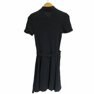 RALPH LAUREN ポロワンピース ロゴ 刺繍 ポニー ロング丈 半袖 ベルト付き 1274750PDRS 黒 ブラック XS 0907 IBO56