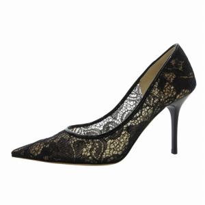 JIMMY CHOO パンプス シューズ ピンヒール レース バイカラー 34 21cm 黒 ブラック ベージュ