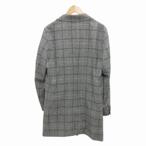 EDIFICE チェスターコート チェック柄 ウール ひざ丈 48 M 白 ホワイト 黒 ブラック