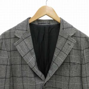 EDIFICE チェスターコート チェック柄 ウール ひざ丈 48 M 白 ホワイト 黒 ブラック