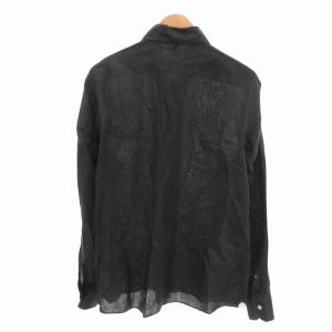 LUIGI BORRELLI NAPOLI リネンシャツ カジュアル 無地 長袖 XL 黒 ブラック