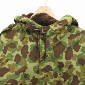 HOUSTON 美品 ミリタリージャケット ブルゾン 裏地ボア フード 迷彩柄 カモフラ柄 7080/9404 M-L 緑 グリーン 茶 ブラウン