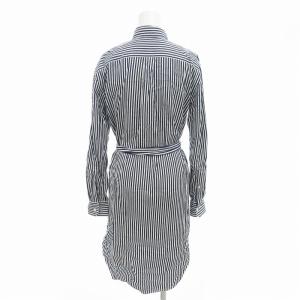 POLO RALPH LAUREN 美品 シャツワンピース ストライプ ロゴ刺繍 ひざ丈 長袖 0 S 白 ホワイト 紺 ネイビー