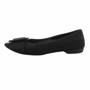 Sergio Rossi SR MILANO MIA スエード サテン パンプス ポインテッドトゥ スクエアバックル ベルト 黒 ブラック 38 約25.0cm