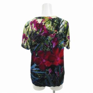agnes b. 美品 フォトプリントTシャツ カットソー 花柄 ストレッチ 半袖 T3 約Lサイズ マルチカラー