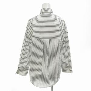 MSGM 美品 ボタンダウンシャツ BD ストライプ柄 ロゴ刺繍 比翼 長袖 白×黒 ホワイト×ブラック 40 約Lサイズ