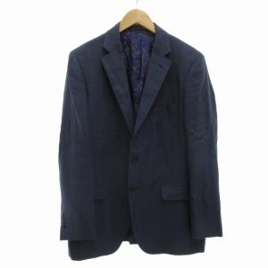 リネン シルク混 テーラードジャケット ブレザー シングル 2B 総裏 サイドベンツ 裏地ペイズリー柄 重ねボタン 紺×紫