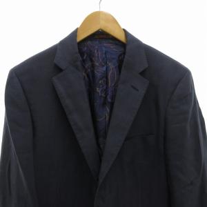 ETRO リネン シルク混 テーラードジャケット ブレザー シングル 2B 総裏 サイドベンツ 裏地ペイズリー柄 重ねボタン 紺×紫