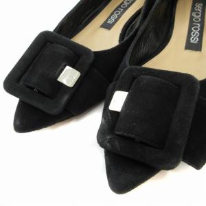 Sergio Rossi パンプス シューズ バックル ポインテッドトゥ ロゴ金具 37.5 24.5cm 黒 ブラック A86530