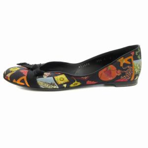 Salvatore Ferragamo STAMPA フラットシューズ パンプス 総柄 花柄 リボン 7 24.0cm 黒 ブラック