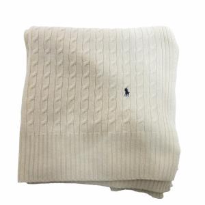 RALPH LAUREN ケーブルニット マフラー ショール ウール混 ロゴ ポニー 刺繍 白 ホワイト 1010