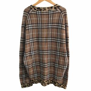 BURBERRY LONDON ニット セーター チェック×レオパード ブラウン XL