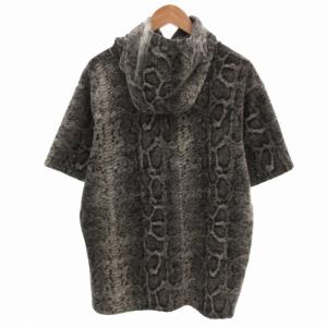 Engineered Garments 美品 21AW ニットパーカー フーディー パイソン柄 半袖 ウール混 M グレー