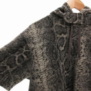 Engineered Garments 美品 21AW ニットパーカー フーディー パイソン柄 半袖 ウール混 M グレー