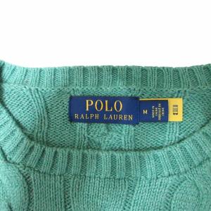 POLO RALPH LAUREN 美品 ケーブルニット セーター コットン ロゴ 刺繍 ポニー 長袖 緑 グリーン M 1016