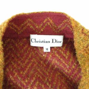 Christian Dior ヴィンテージ ニット ロングカーディガン 総柄 長袖 オレンジ M 1028 AA