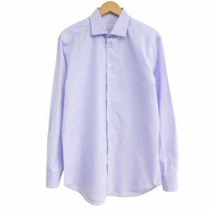 美品 シャドーペイズリー柄 ワイドカラー ドレスシャツ 41 長袖 イタリア製 紫 パープル ラベンダーカラー 1105