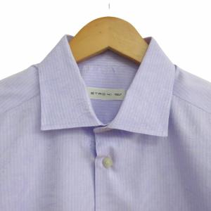 ETRO 美品 シャドーペイズリー柄 ワイドカラー ドレスシャツ 41 長袖 イタリア製 紫 パープル ラベンダーカラー 1105
