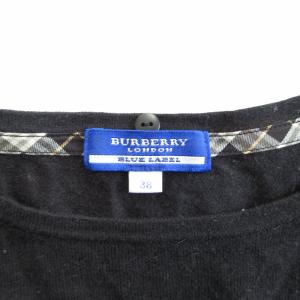 BURBERRY BLUE LABEL ニット カットソー セーター ロゴ 刺繍 半袖 コットン アンゴラ混 黒 ブラック 38 約M 1110 GY09